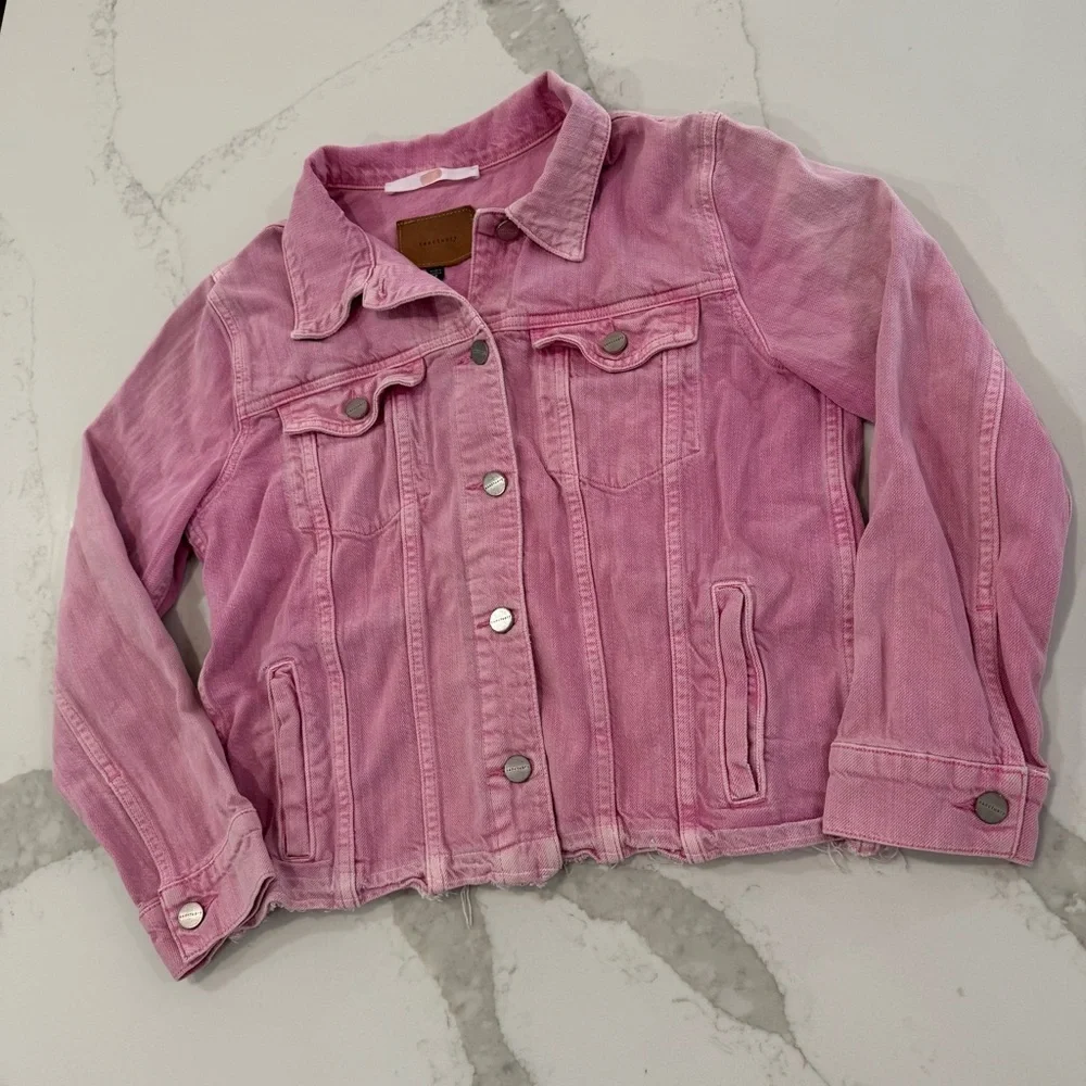 Sanctuary Distressed ButtonFront Denim Jean Jacket Womens Small Wild Cherry Pink